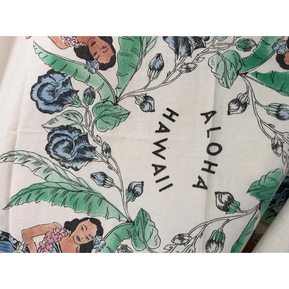 Scarf Bandanna Aloha Hawaii souvenir square vintage 40's hula dancer floral - Picture 4 of 11